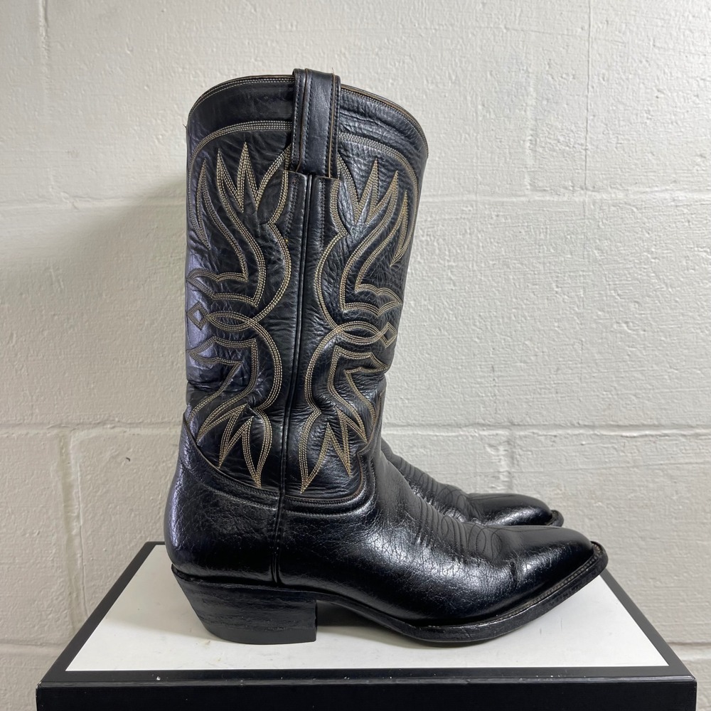Hondo Boots Cowboy Western Cowboy Boots Black Leather Pull On‎ Men's 8 D